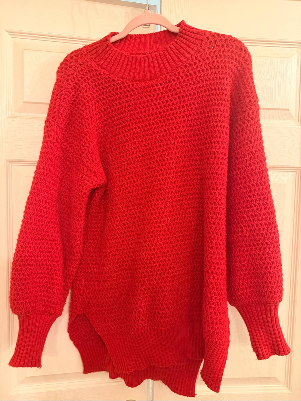 Red Knit Crewneck Tunic Sweater - Women